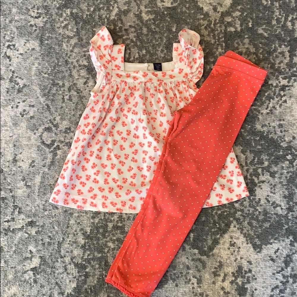 Baby Gap 5T Floral Top Dot Leggings Coral Color